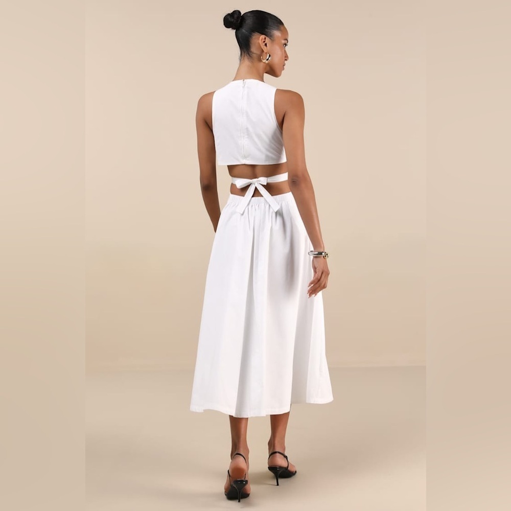 NEW Lulus Kianne White Cutout Tie-Back Midi Dress, XL